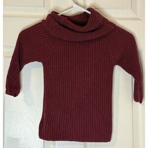 Old Navy Penguin Sweater Girls Size 2T Burgundy Long Sleeve Cowl Neck Winter